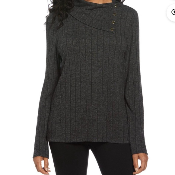 Rafaella Sweaters - NWT- Rafaella Dark Heather Gray Cowl Neck Top Button Sweater Sz XL